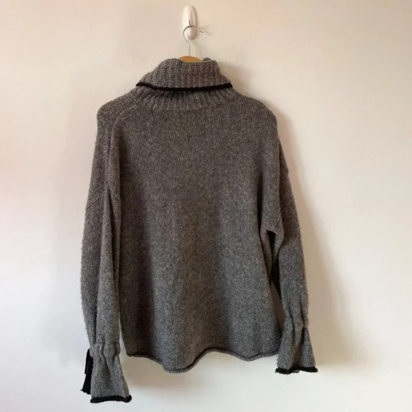 Zara Chunky Knit  Turtleneck Oversized Sweater w Bow Tie Sleeve Grey Sz Small - Picture 7 of 9